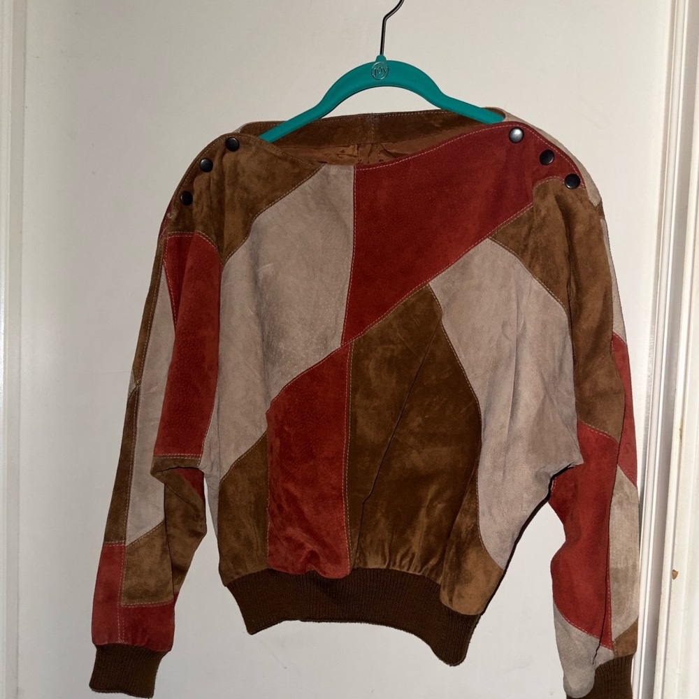 Colorblock Suede Patchwork Sweater - image 1